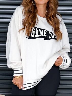 Z Supply Game Day Varsity Pullover Sweatshirt Fleece Lines Academia Size Large